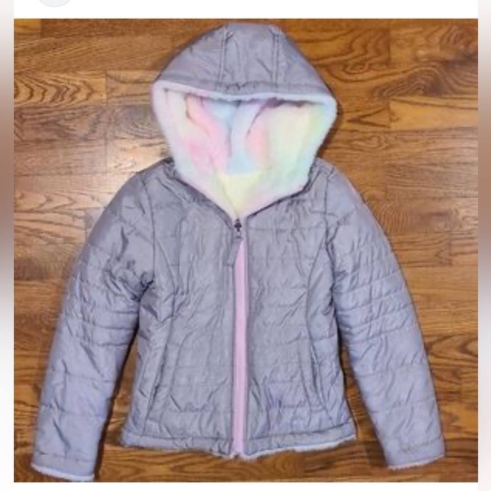 SO Gray and Pink Reversible Puffer Jacket with Quilted size 10/12